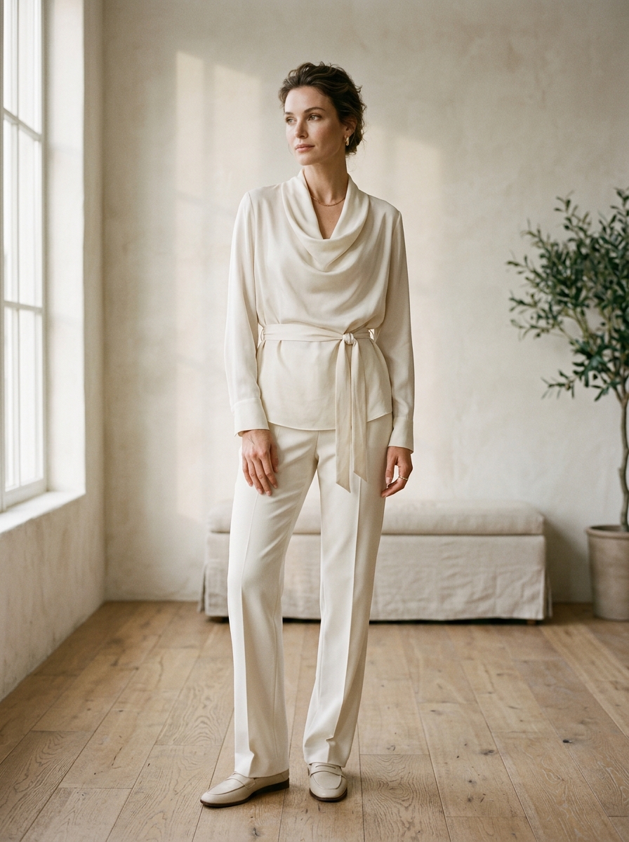 Draped Cowl Silk Ensemble